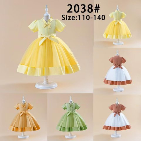 Girls' Yellow Bow Party Dress — Style 2038