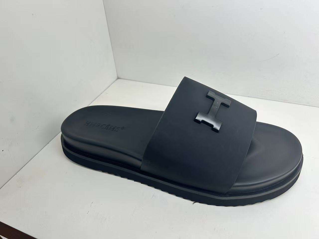 Black Wide-Strap Slide Sandals