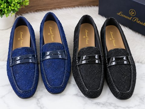 Floral-Textured Loafers with Glossy Straps