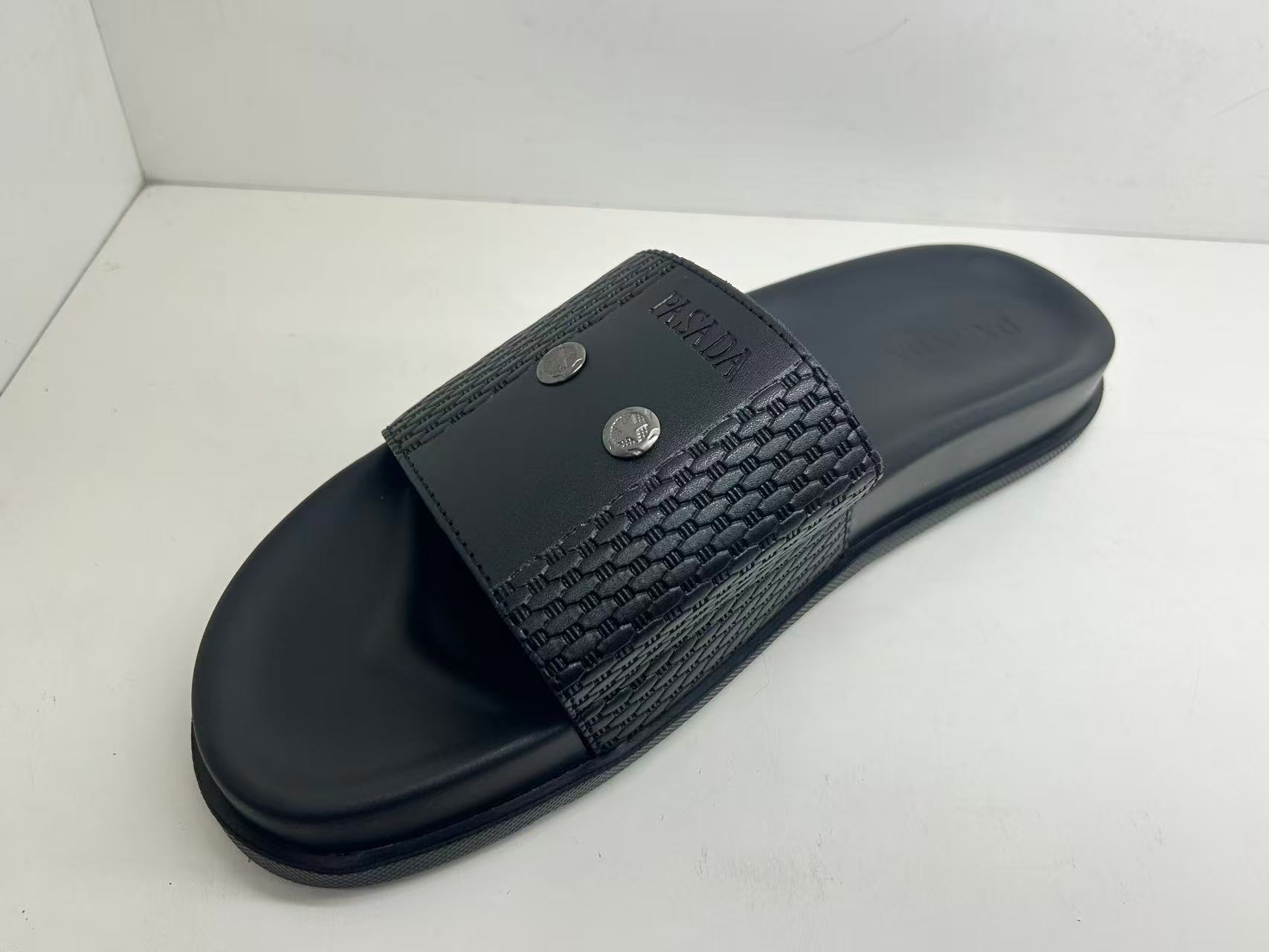 Black Textured Slide Sandal with Silver-Tone Studs
